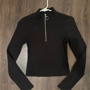 Forever 21 Black Half-Zip Long Sleeve Top